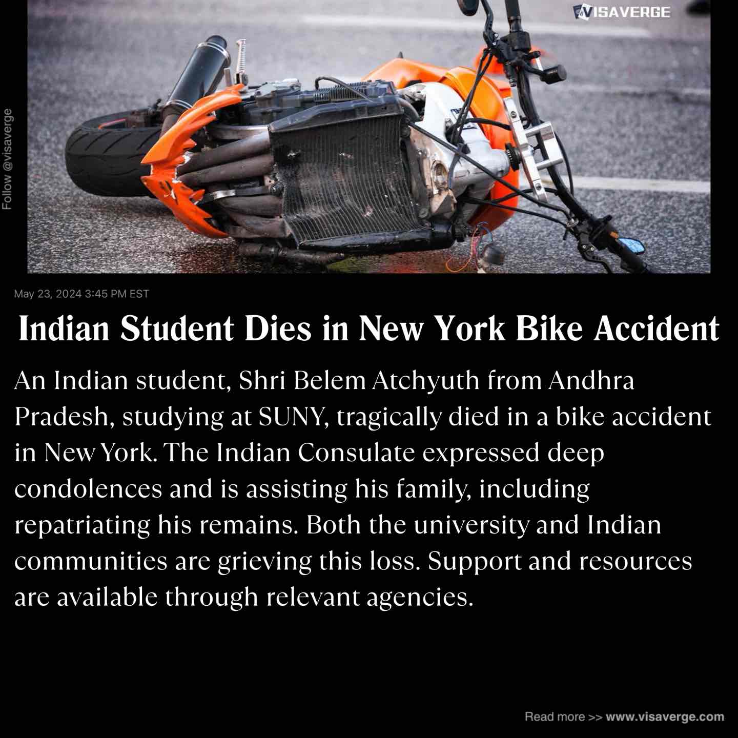 Indian Student Dies in New York Bike Accident Indian Student Dies in New York Bike Accident