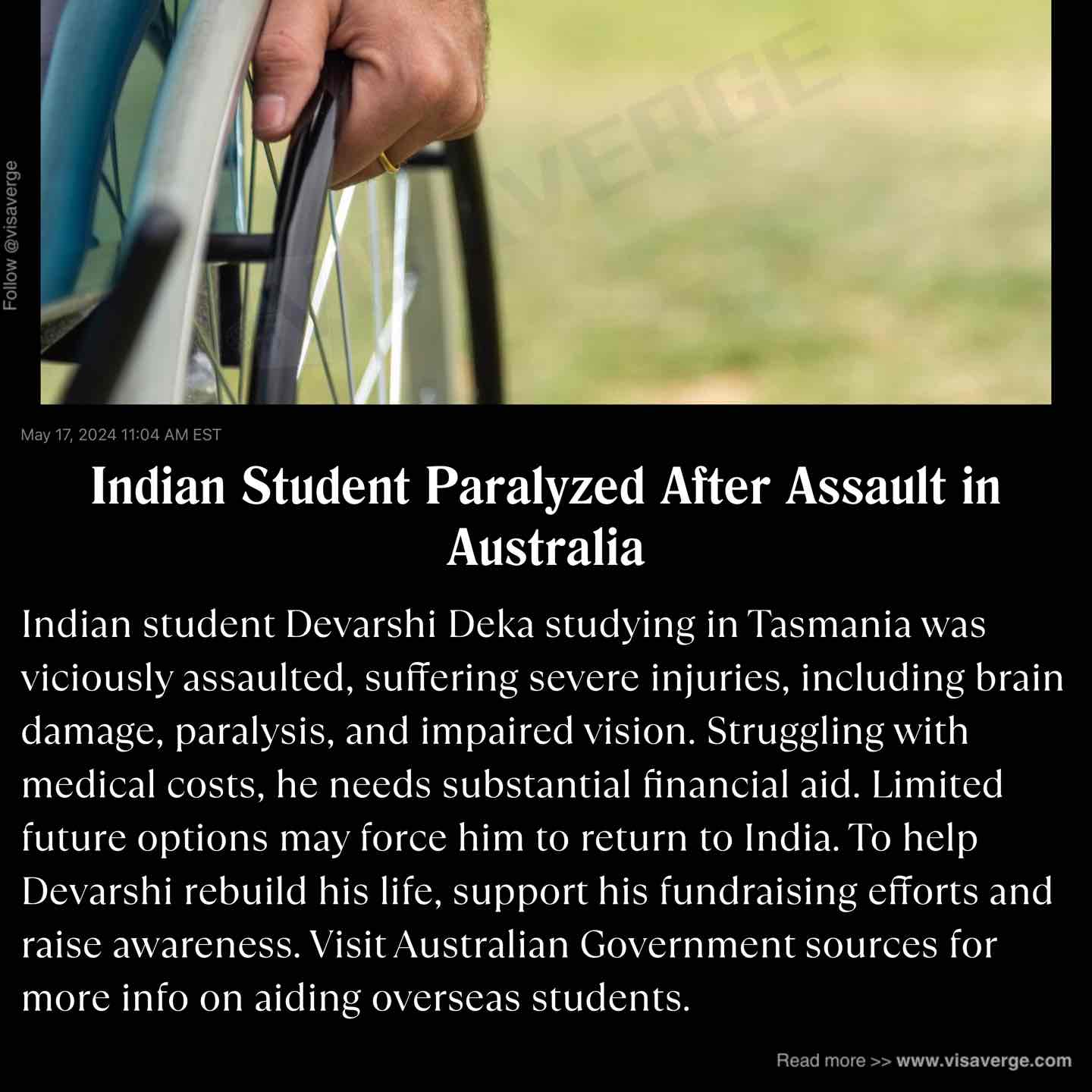 Indian Student Paralyzed After Assault in Australia