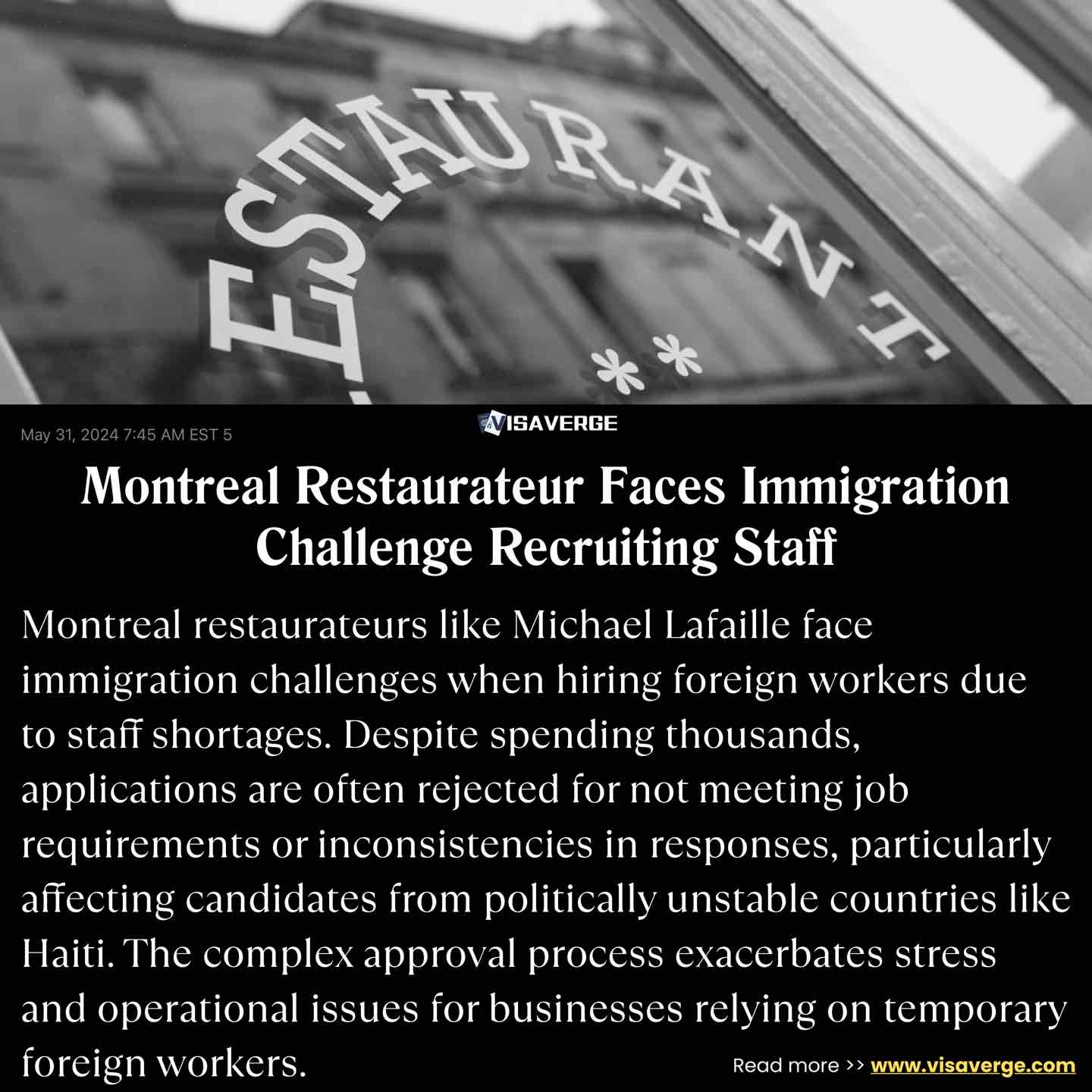 Montreal Restaurateur Faces Immigration Challenge Recruiting Staff