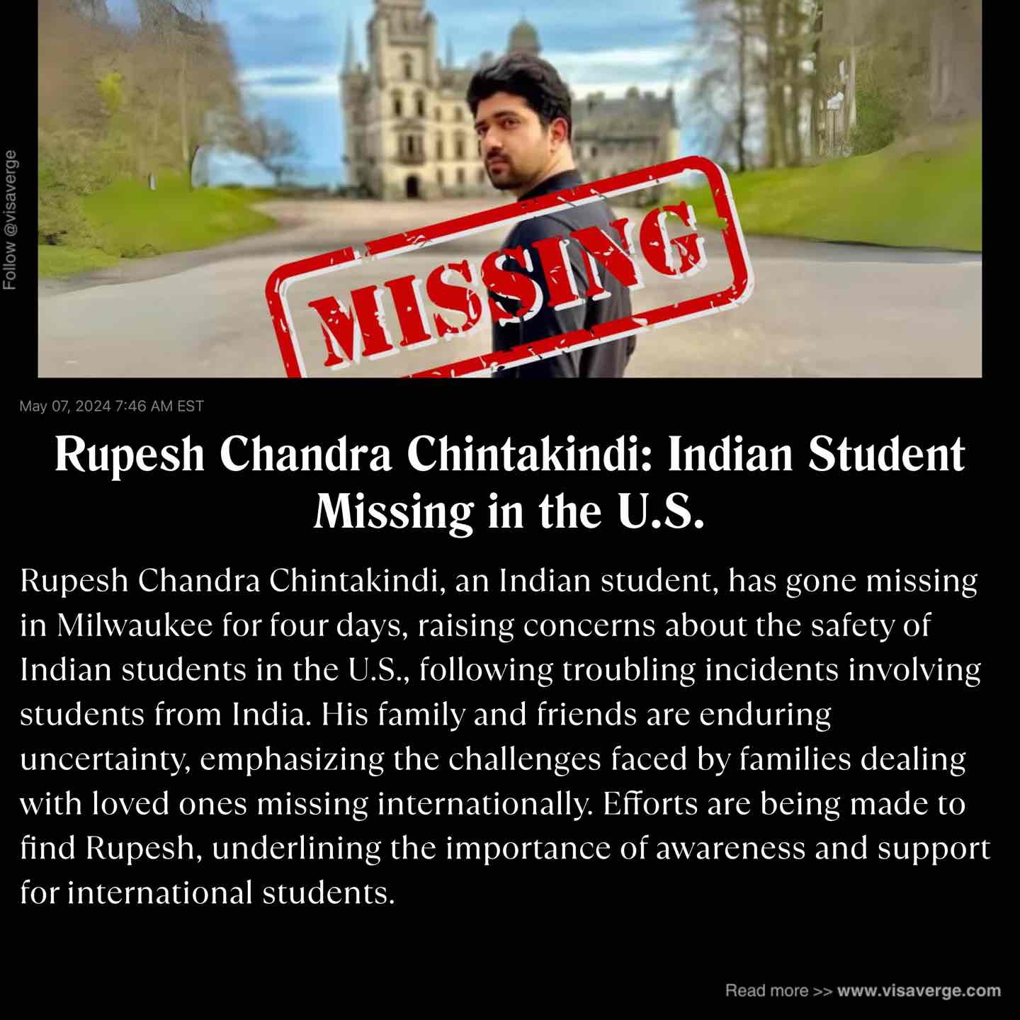 Rupesh Chandra Chintakindi: Indian Student Missing in the U.S. Rupesh Chandra Chintakindi: Indian Student Missing in the U.S.