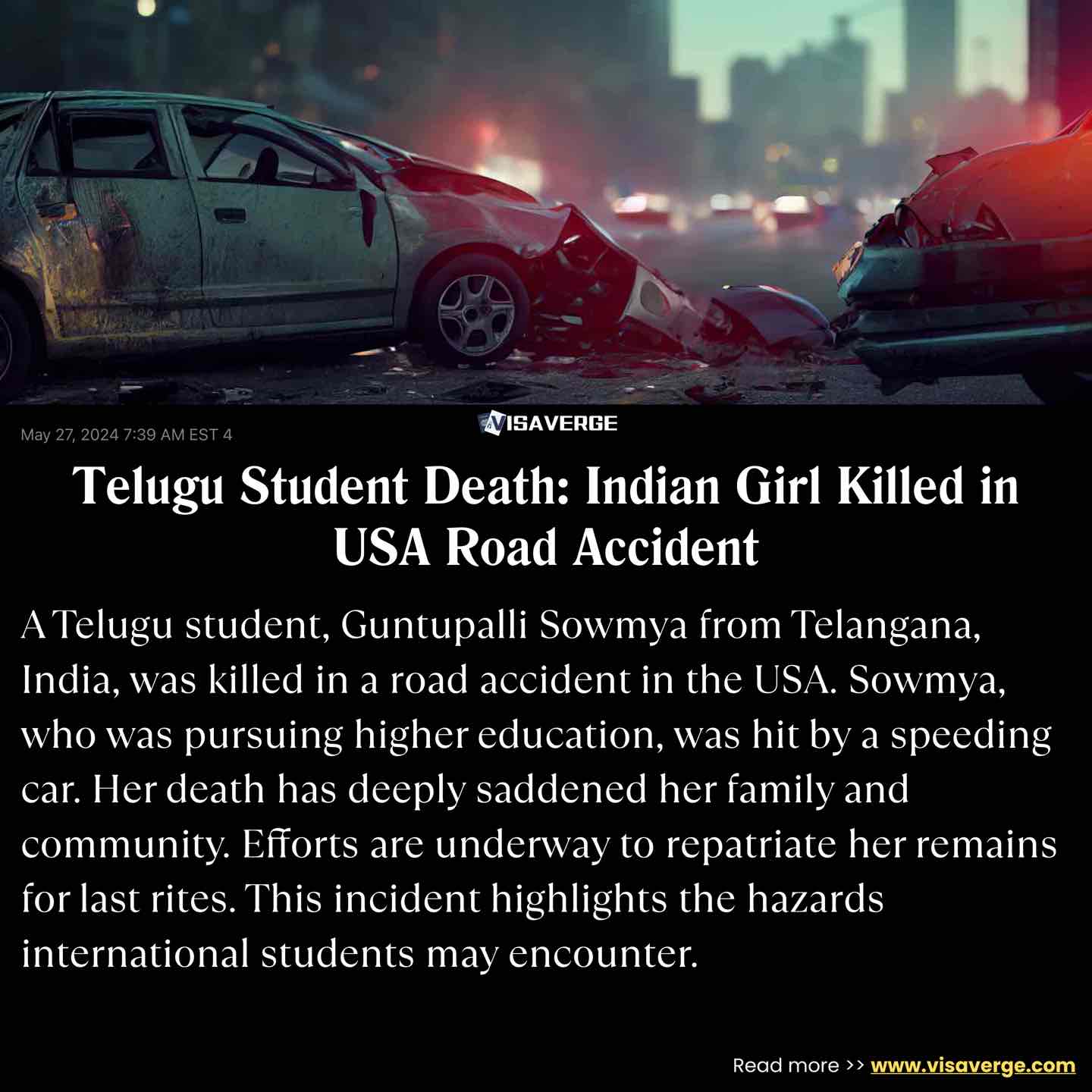 Telugu Student Death: Indian Girl Killed in USA Road Accident Telugu Student Death: Indian Girl Killed in USA Road Accident