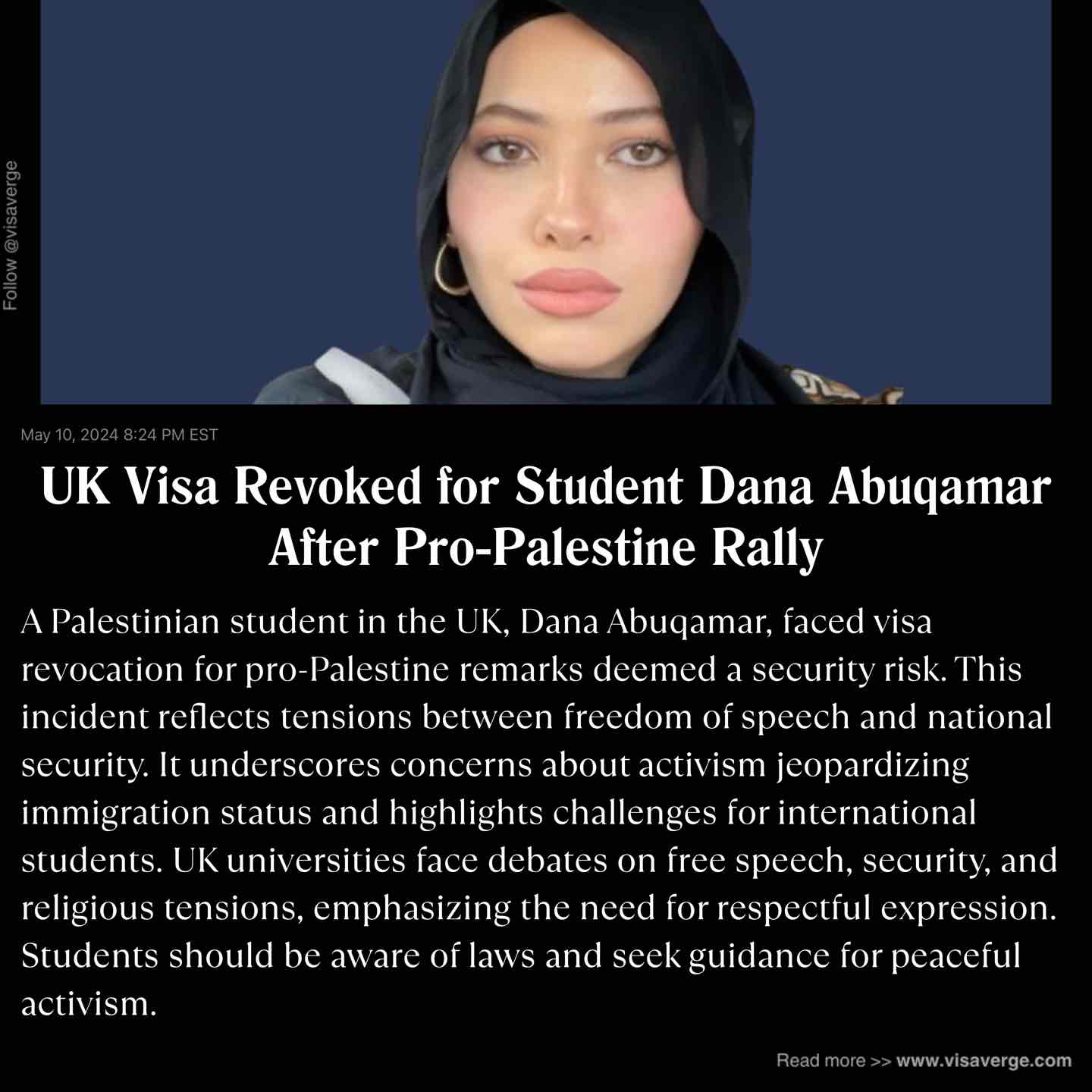 UK Visa Revoked for Student Dana Abuqamar After Pro-Palestine Rally UK Visa Revoked for Student Dana Abuqamar After Pro-Palestine Rally