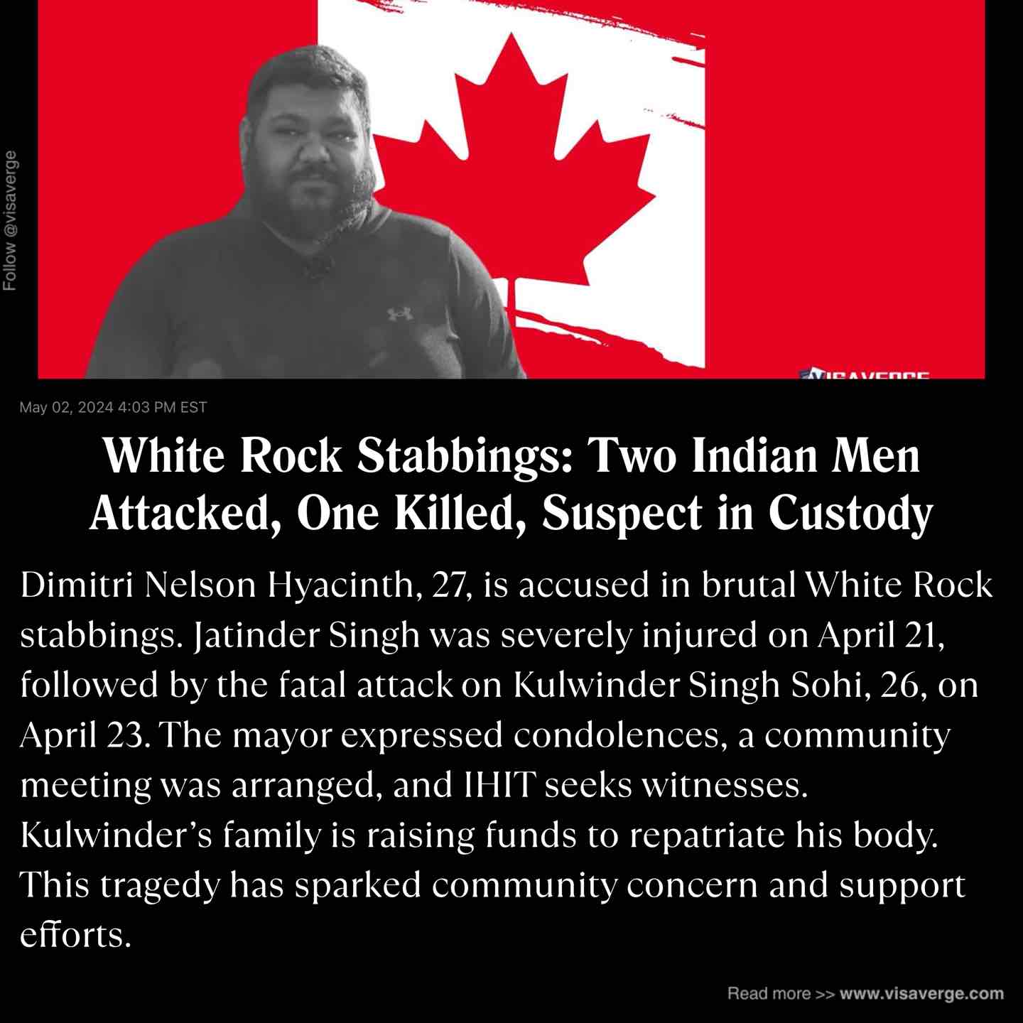 White Rock Stabbings: Two Indian Men Attacked, One Killed, Suspect in Custody White Rock Stabbings: Two Indian Men Attacked, One Killed, Suspect in Custody