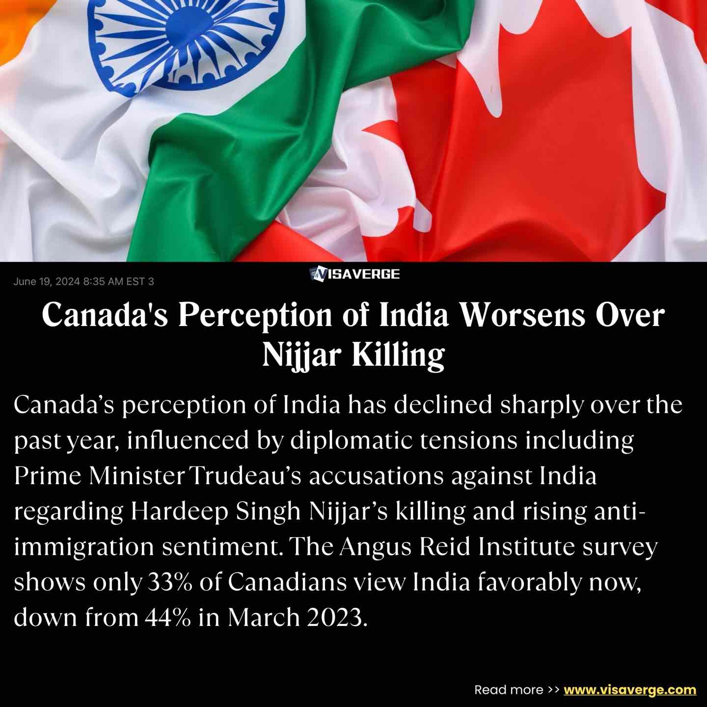 Canada's Perception of India Worsens Over Nijjar Killing