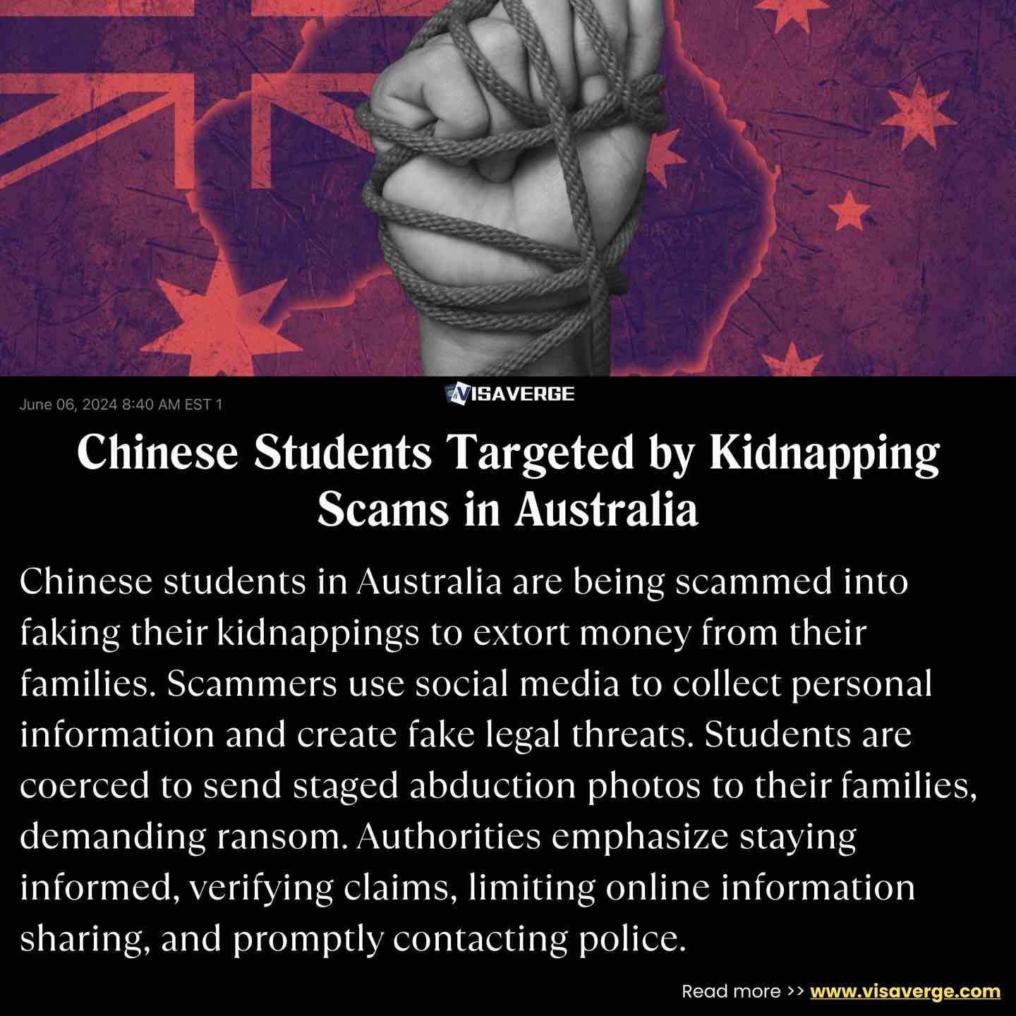 Chinese Students Targeted by Kidnapping Scams in Australia Chinese Students Targeted by Kidnapping Scams in Australia