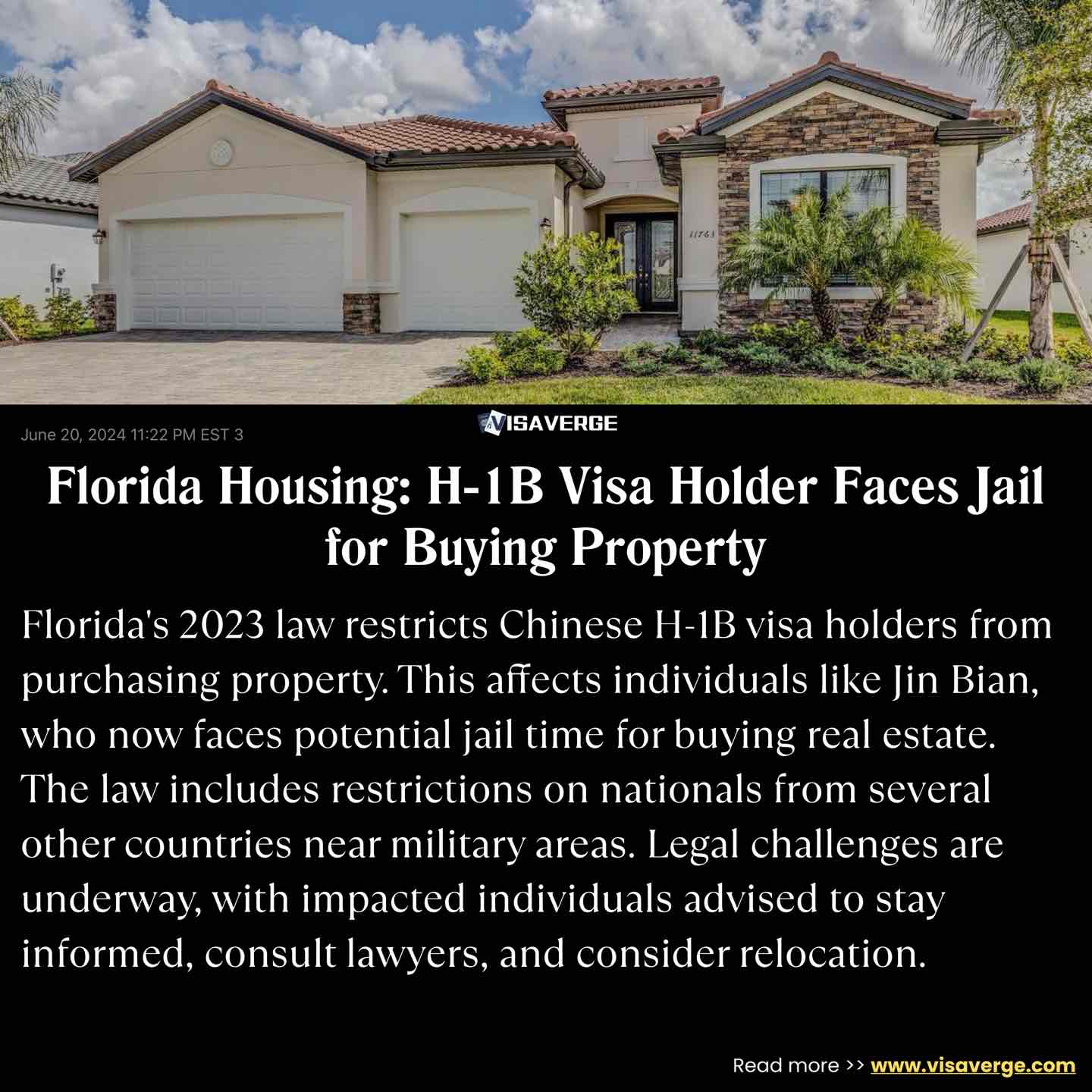 Florida Housing: H-1B Visa Holder Faces Jail for Buying Property