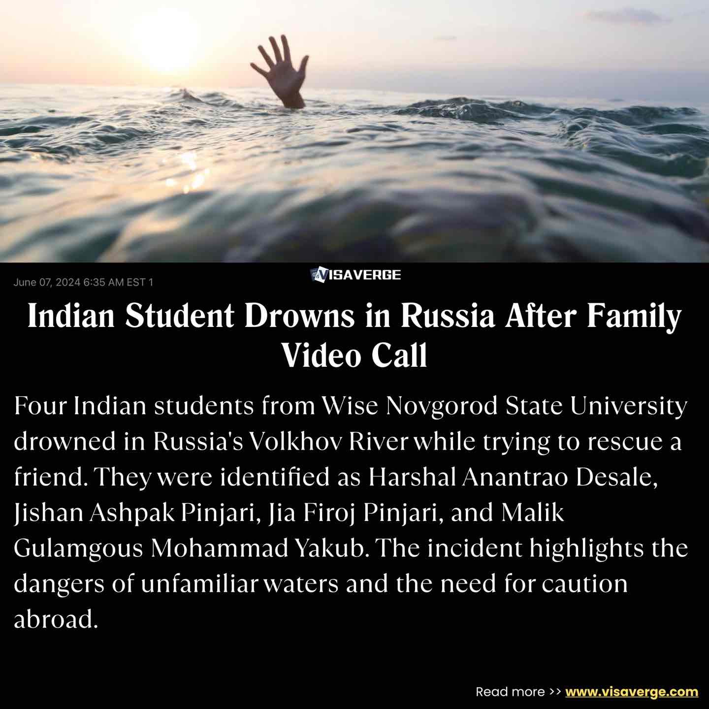 Indian Student Drowns in Russia After Family Video Call
