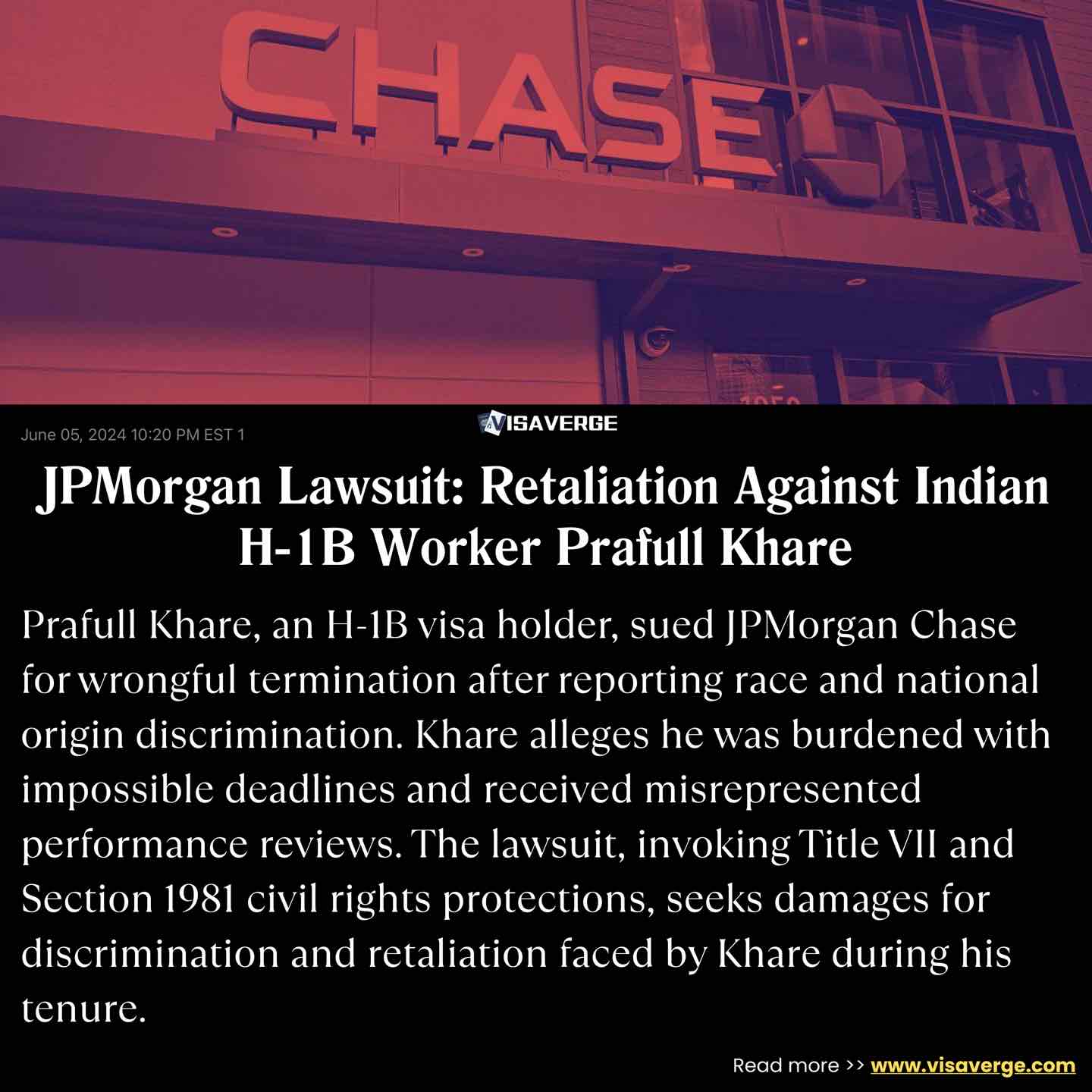JPMorgan Lawsuit: Retaliation Against Indian H-1B Worker Prafull Khare JPMorgan Lawsuit: Retaliation Against Indian H-1B Worker Prafull Khare