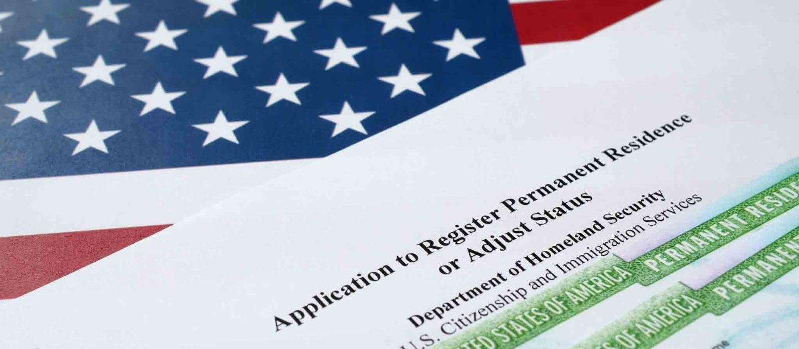 Application for US Permanent Residence Green Card with American Flag