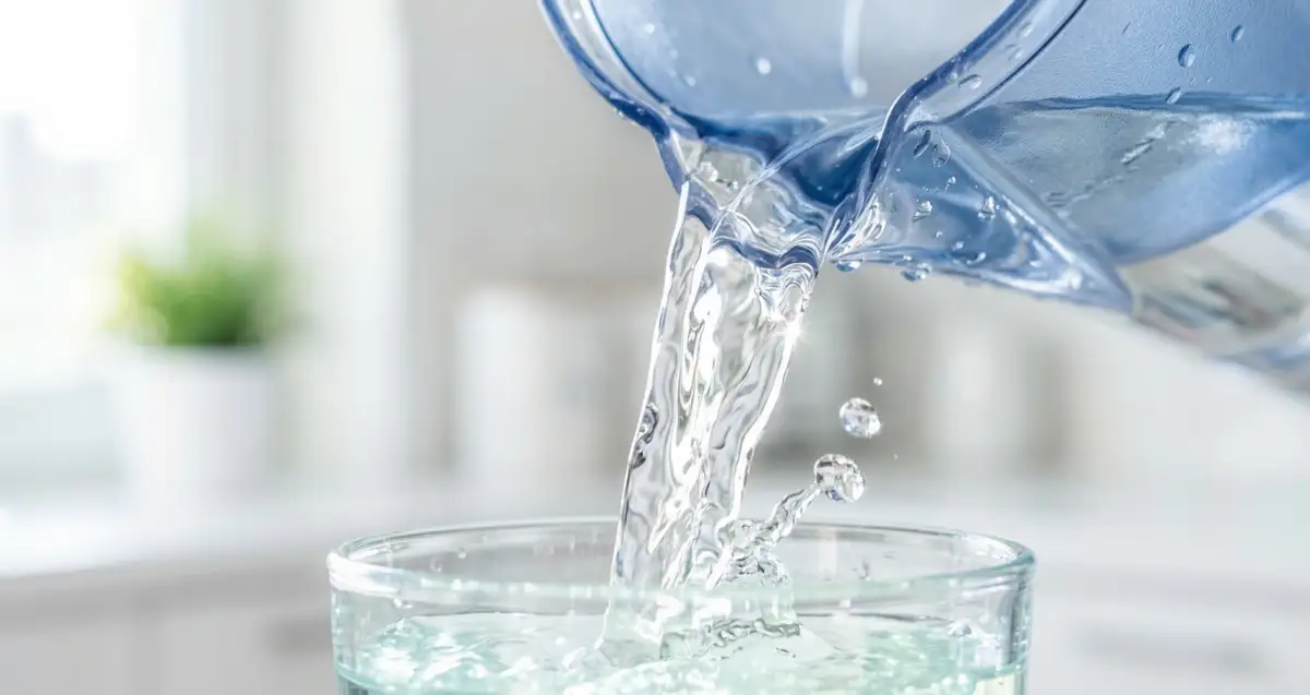 Water being poured through a filter pitcher